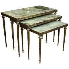 Set of French Neoclassical Nesting Tables with Marble Tops