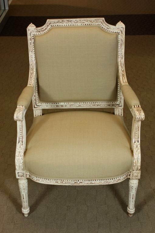 Carved Pair of French, Louis XVI Style Fauteuils