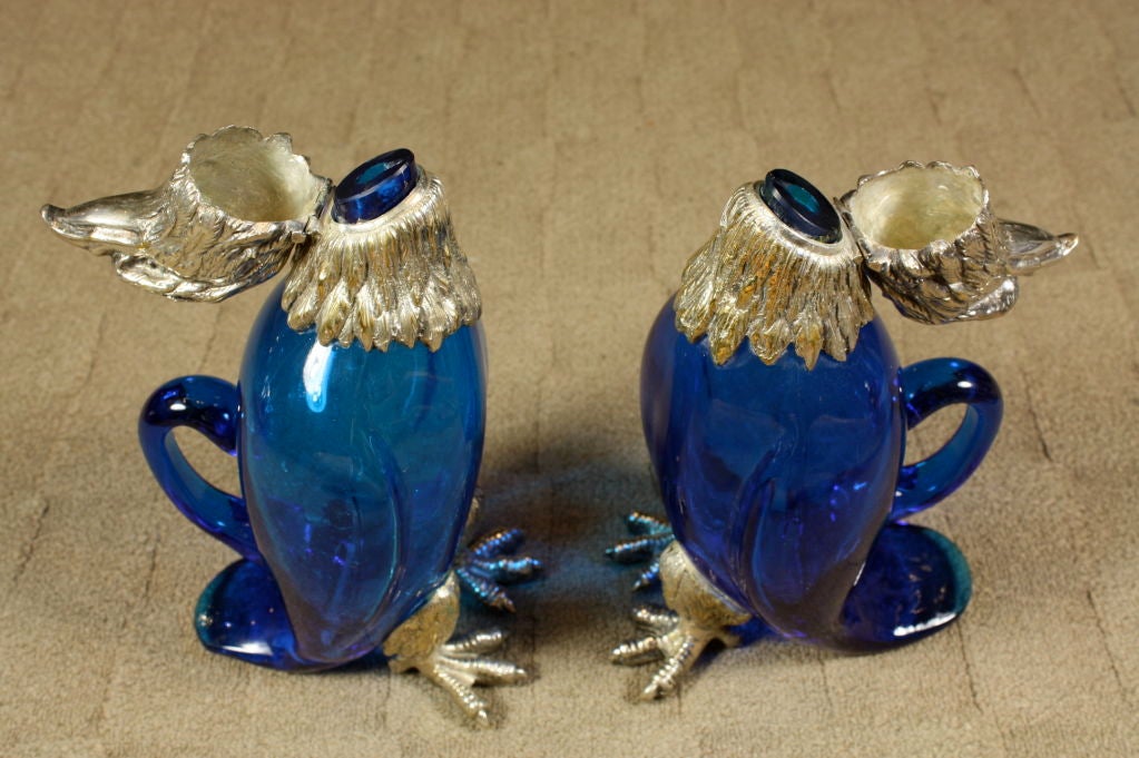 19th Century Pair of French Eagle Form Decanters