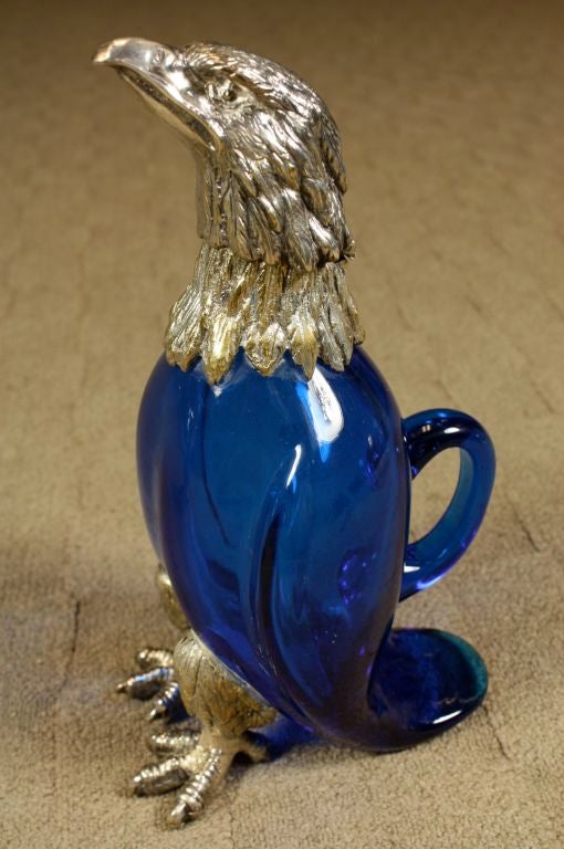 Glass Pair of French Eagle Form Decanters