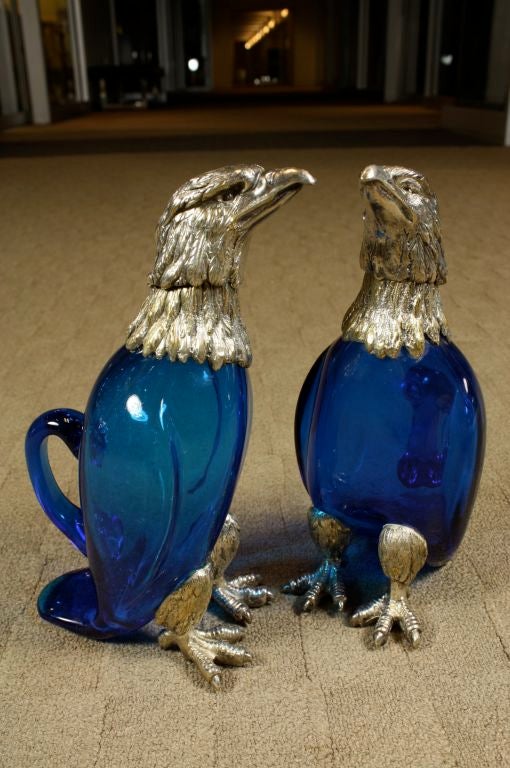 Napoleon III Pair of French Eagle Form Decanters