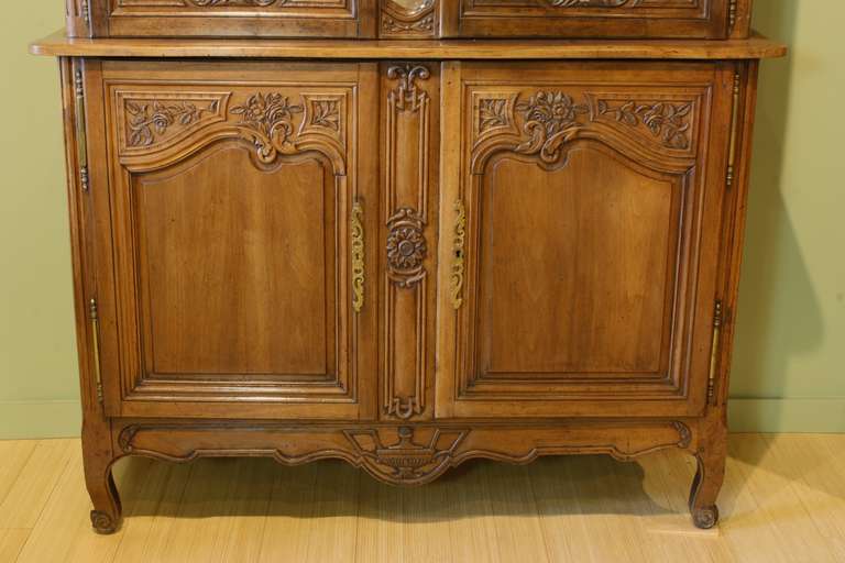 Louis XV French Walnut Marriage Buffet with Hand Carved Date and Other Ornaments