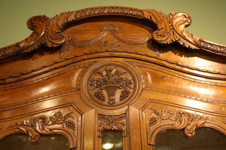 Joinery French Walnut Marriage Buffet with Hand Carved Date and Other Ornaments