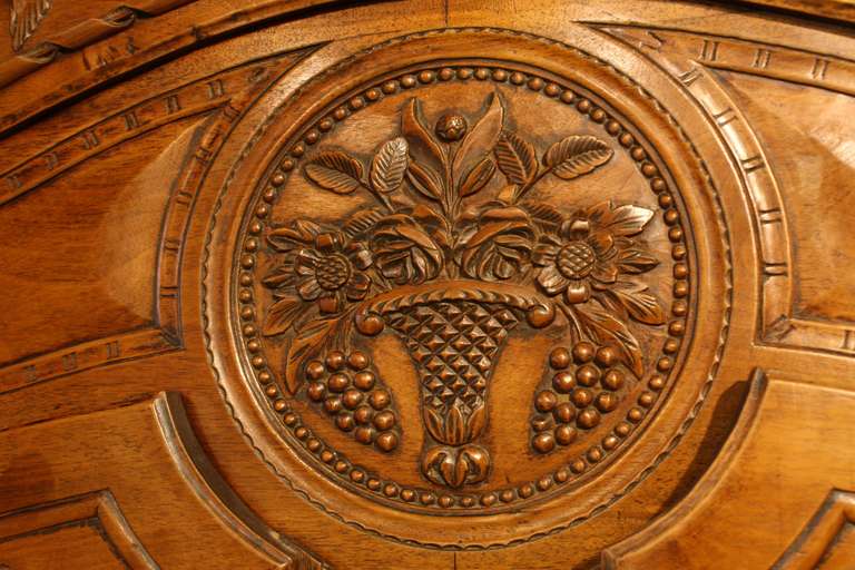 French Walnut Marriage Buffet with Hand Carved Date and Other Ornaments In Good Condition In Pembroke, MA