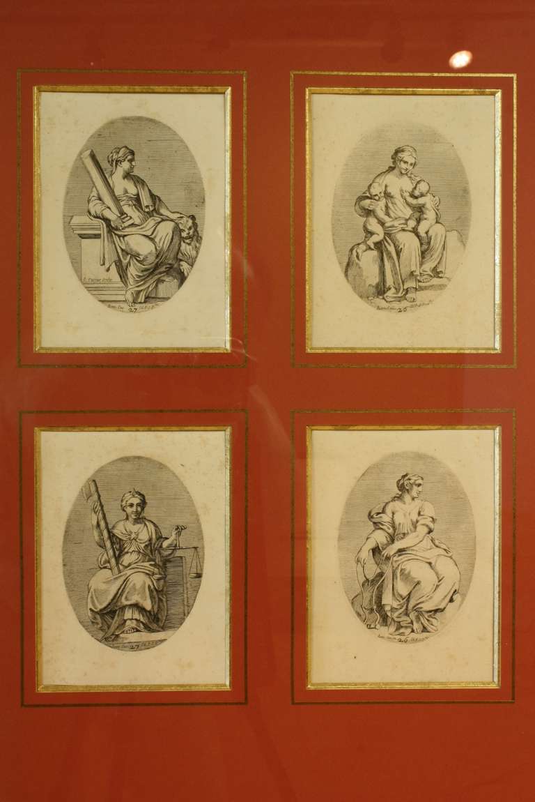 Giltwood Framed Set of 18th Century Classical Engravings For Sale