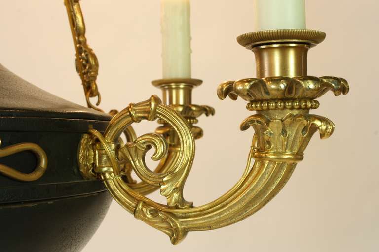 French Empire Style Chandelier with Frosted Glass Flame For Sale 3