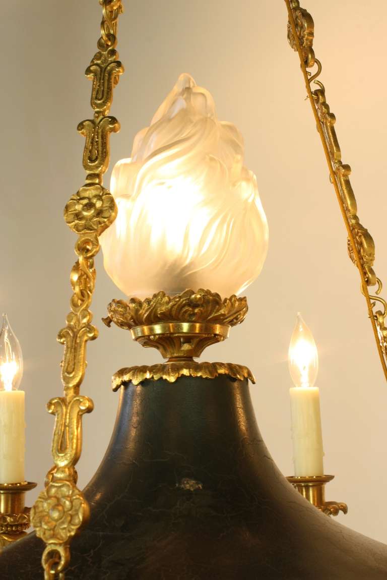 French Empire Style Chandelier with Frosted Glass Flame For Sale 4