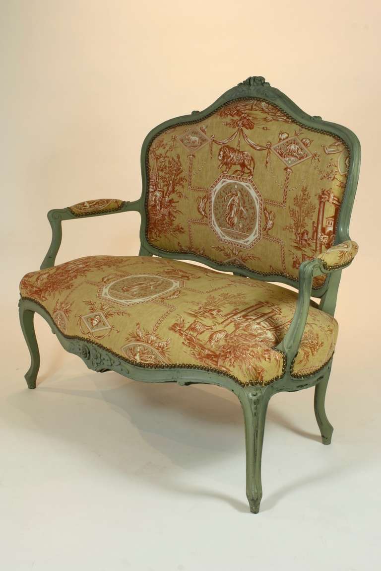 Carved French Louis XV Style Painted Settee