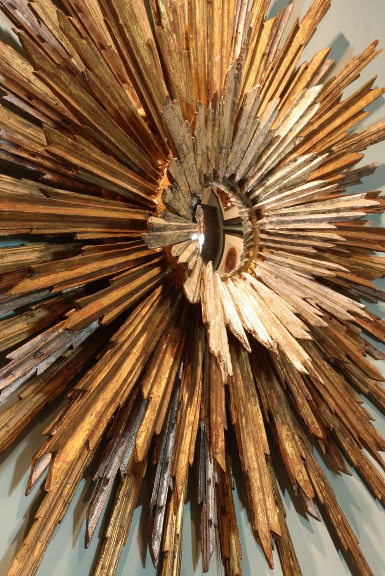 Stunning French Gold and Silver-Leafed Sunburst Mirror 1