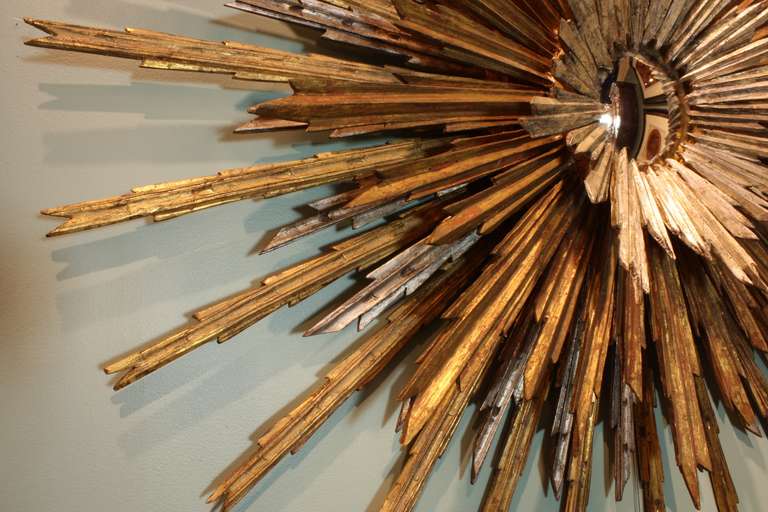 Stunning French Gold and Silver-Leafed Sunburst Mirror 2