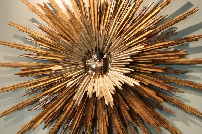 Stunning French Gold and Silver-Leafed Sunburst Mirror 4