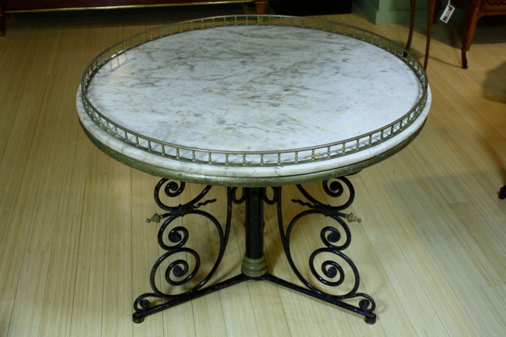 Unusual French Wrought Iron and Marble Top Table