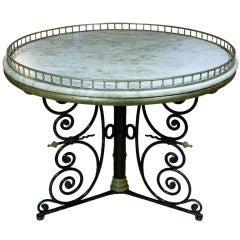 Unusual French Wrought Iron and Marble Top Table