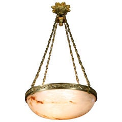 Large French Alabaster and Gilt-Bronze Chandelier