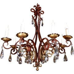 French Iron, Gilt-Tole and Crystal Chandelier