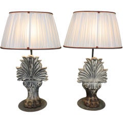 Pair of French Cast-Iron Paw Foot Lamps