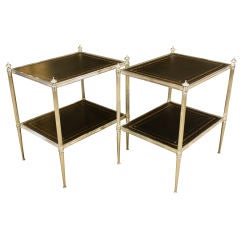 Pair of Jansen Silvered-Bronze Leather Top Tables