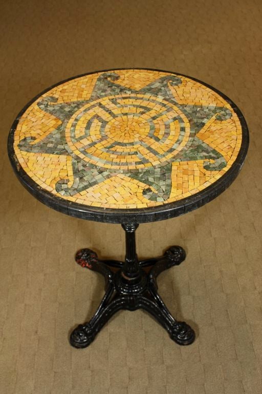 20th Century French Bistro Table with Marble Mosaic Top