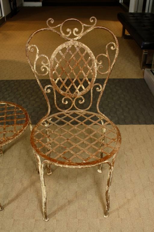20th Century Pair of French Wrought  Iron Bistro Chairs