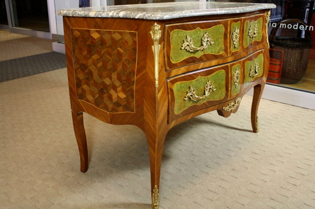 French Louis XV Period Marquetry Commode with Marble Top For Sale