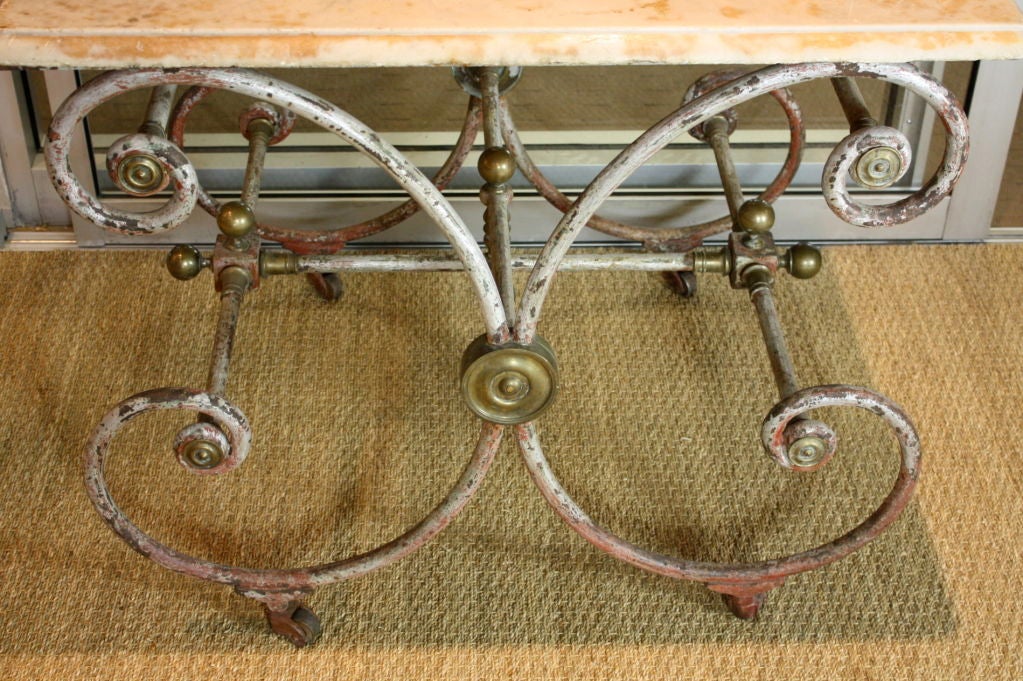 19th Century French Iron Baker's Table with Marble Top