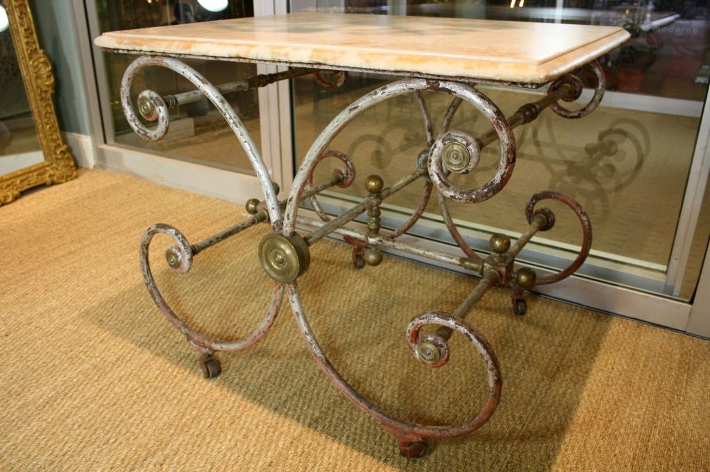 French Iron Baker's Table with Marble Top 1