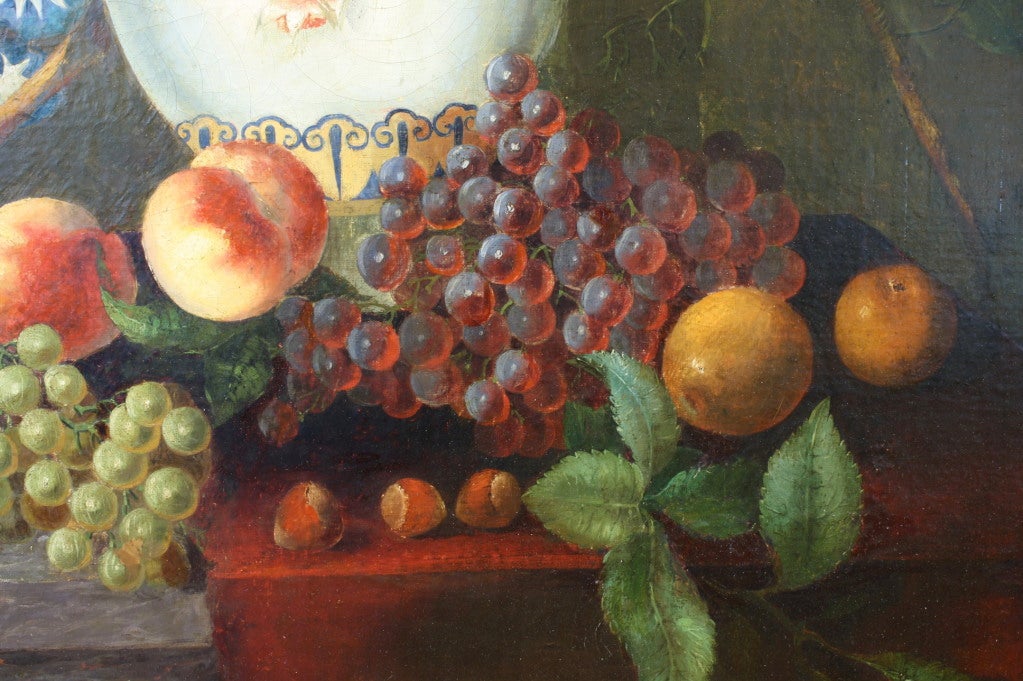 French Still Life Painting of Moroccan Urn, Flowers and Fruit 5