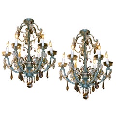 Vintage Pair of Beaded Palmette Form Chandeliers, Attr. Maison Bagues