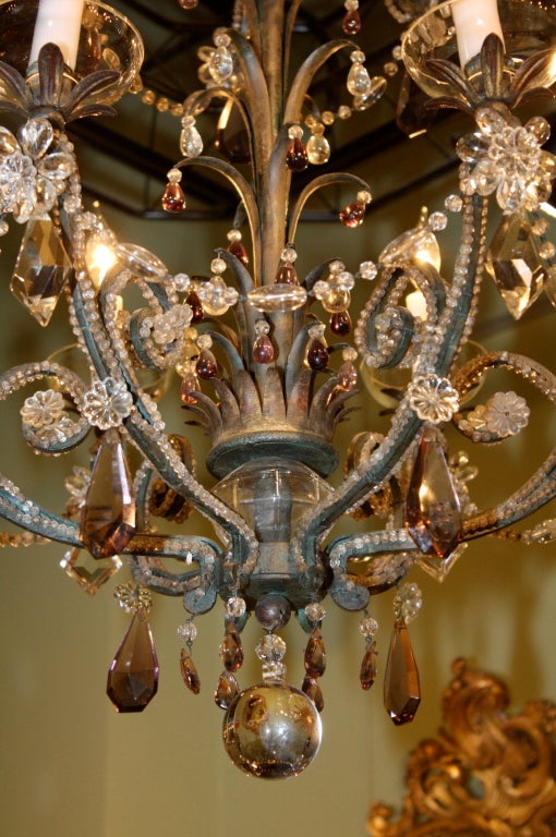 Pair of Beaded Palmette Form Chandeliers, Attr. Maison Bagues In Good Condition For Sale In Pembroke, MA