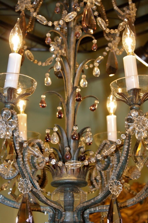 Mid-20th Century Pair of Beaded Palmette Form Chandeliers, Attr. Maison Bagues For Sale