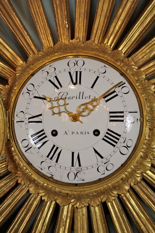 Large French Giltwood Cartel Sunburst Clock 1