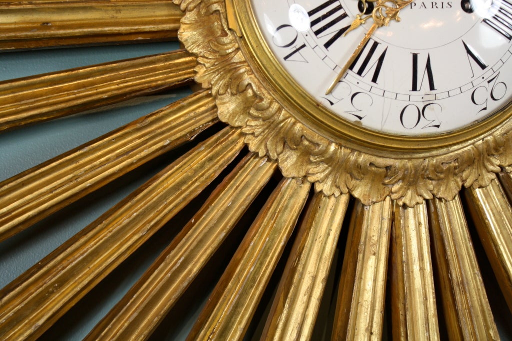 Large French Giltwood Cartel Sunburst Clock 3