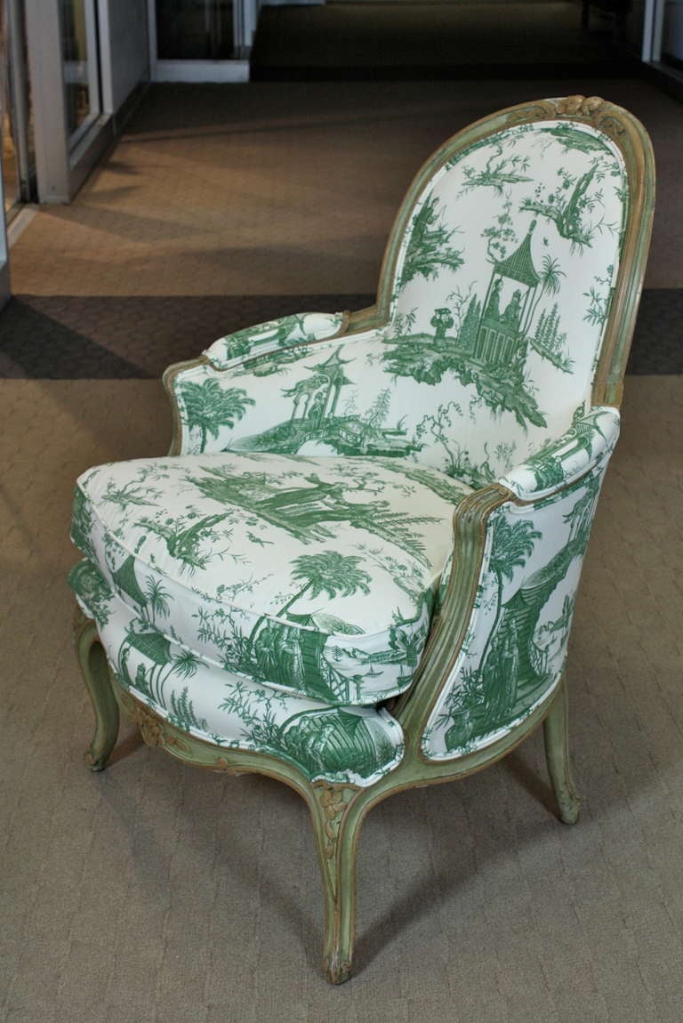 Bergère aus der Zeit Ludwigs XV. in der Chinoiserie Toile (Louis XV.) im Angebot