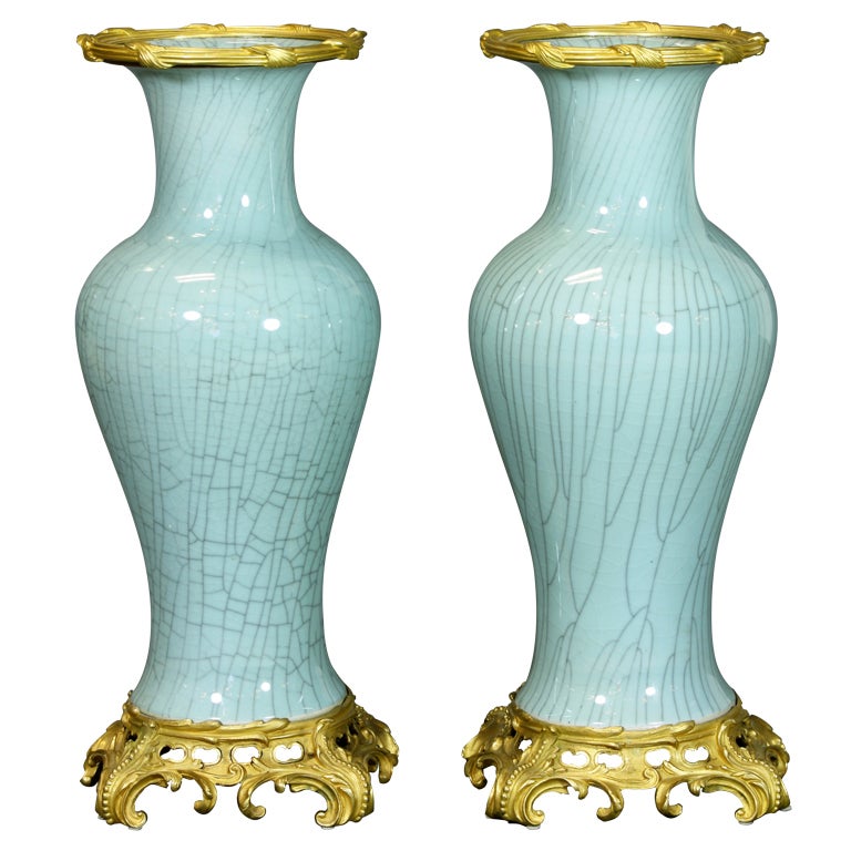 Pair of Impressive French Gilt-Bronze Mounted Vases