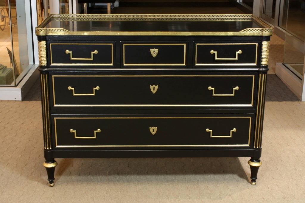 French Jansen Black-Lacquered Commode