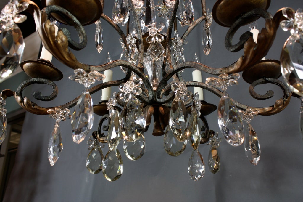 20th Century Bagues Style Iron and Crystal Chandelier