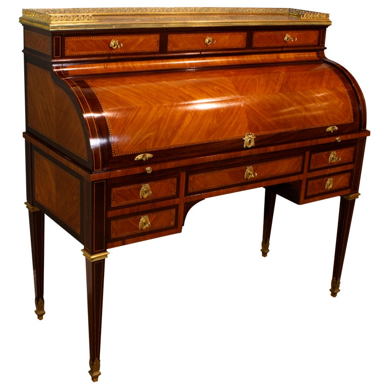 French Louis XVI Style Parquetry "Bureau a Cylindre"
