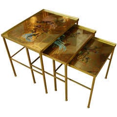 Set of Three Maison Bagues Glass Top Nesting Tables