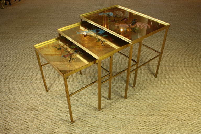 Set of Three Maison Bagues Glass Top Nesting Tables