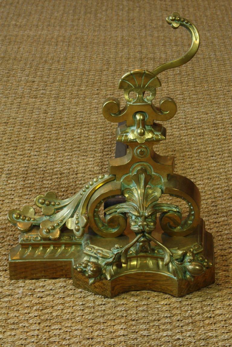 Pair of French Baroque Style French Dragon Andirons In Good Condition For Sale In Pembroke, MA