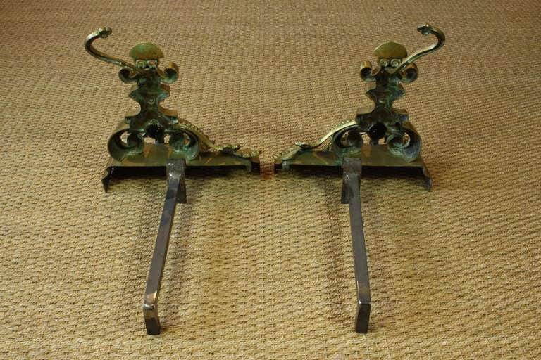 Pair of French Baroque Style French Dragon Andirons For Sale 4