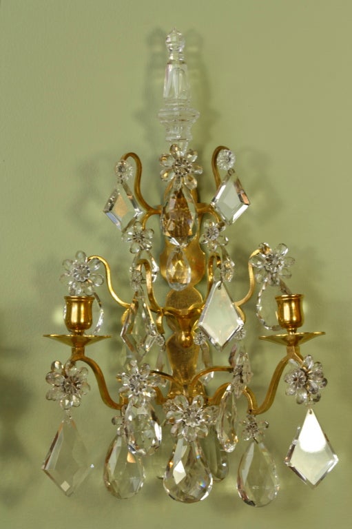 Louis XVI Pair of French Gilt-Bronze and Crystal Sconces