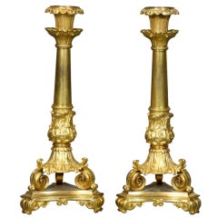 Pair of French Gilt-Bronze Neoclassical Candlesticks