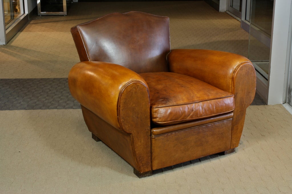 Mid-20th Century Pair of French Mustache Back Leather Club Chairs