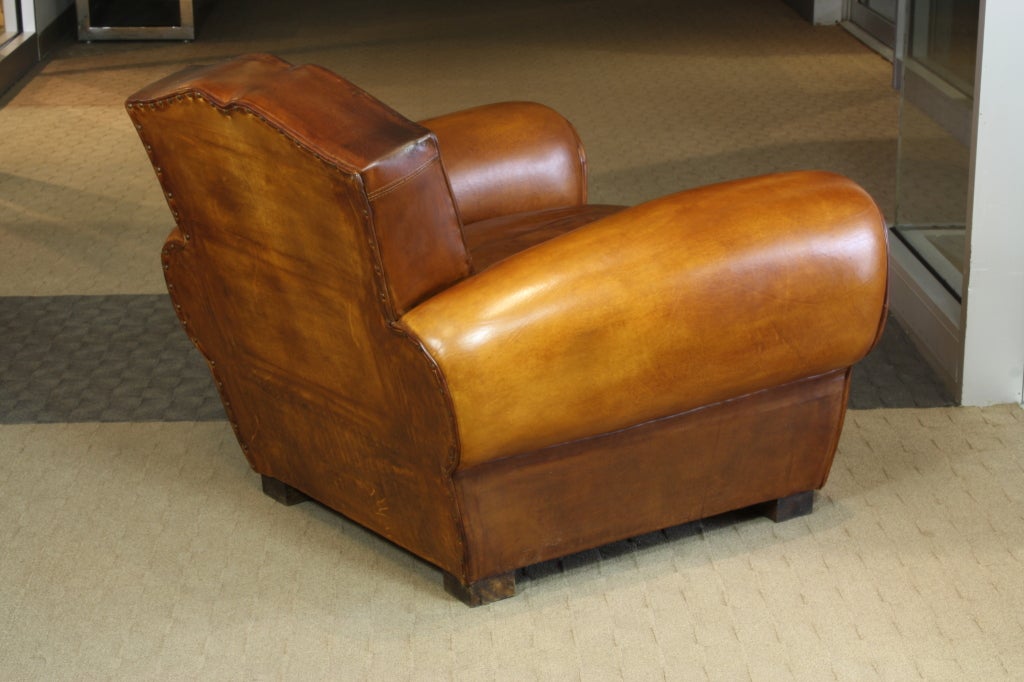 Pair of French Mustache Back Leather Club Chairs 2
