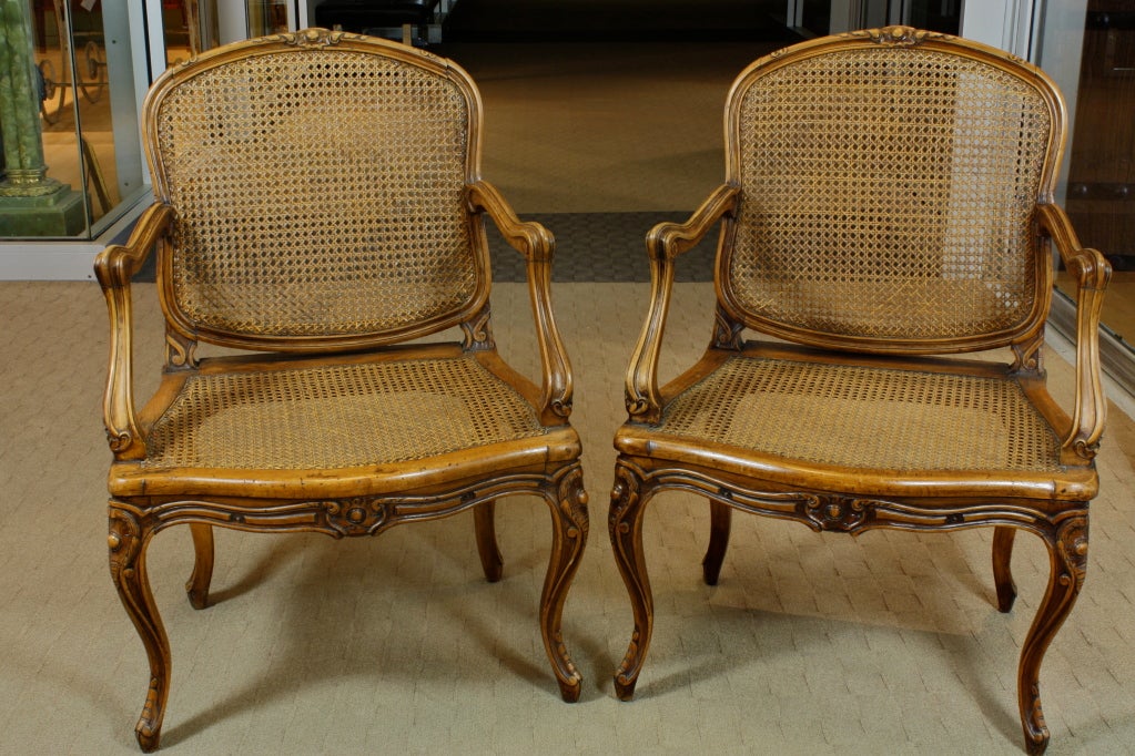 Pair of French Louis XV Style Caned Fauteuils