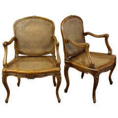 Pair of French Louis XV Style Caned Fauteuils