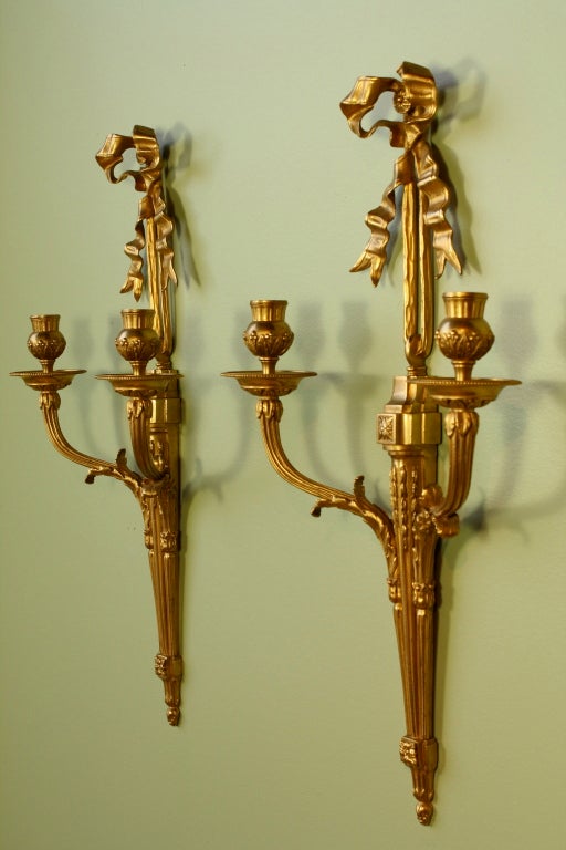 Louis XVI Pair of French Gilt Bronze Neoclassical Sconces For Sale