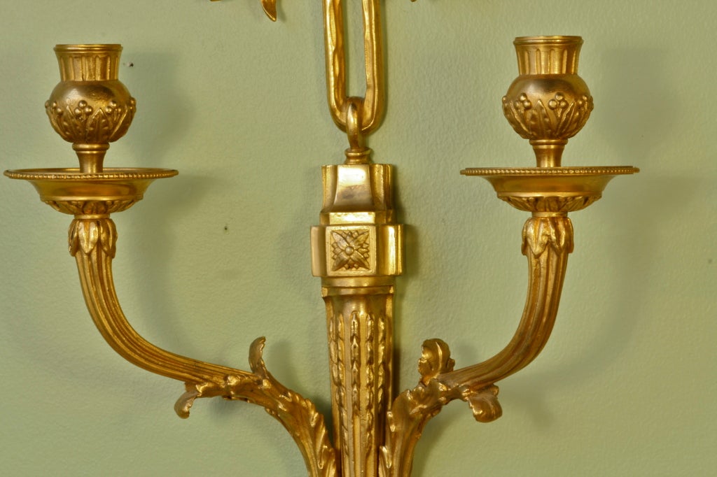 Ormolu Pair of French Gilt Bronze Neoclassical Sconces For Sale