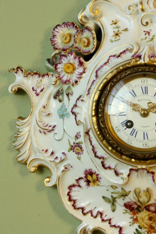 French Louis XV Style Limoges Porcelain Wall Clock
